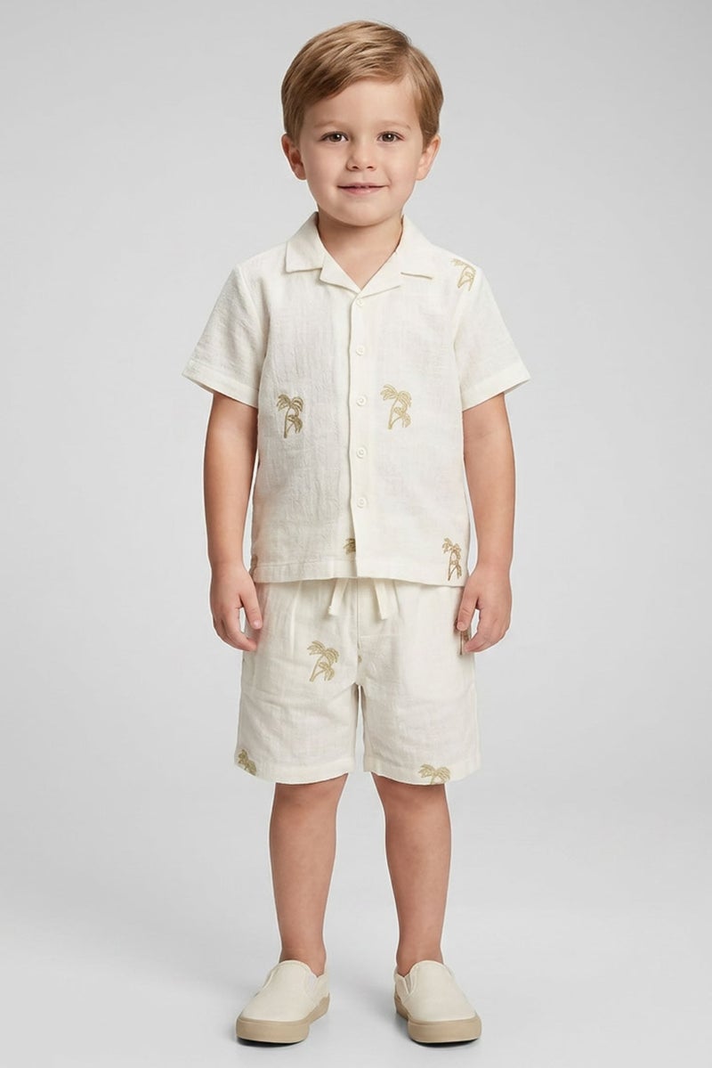 Ocean Pacific Toddlers Boy 2 Pcs Embroidered Shirt And Shorts Set, White - Image 1
