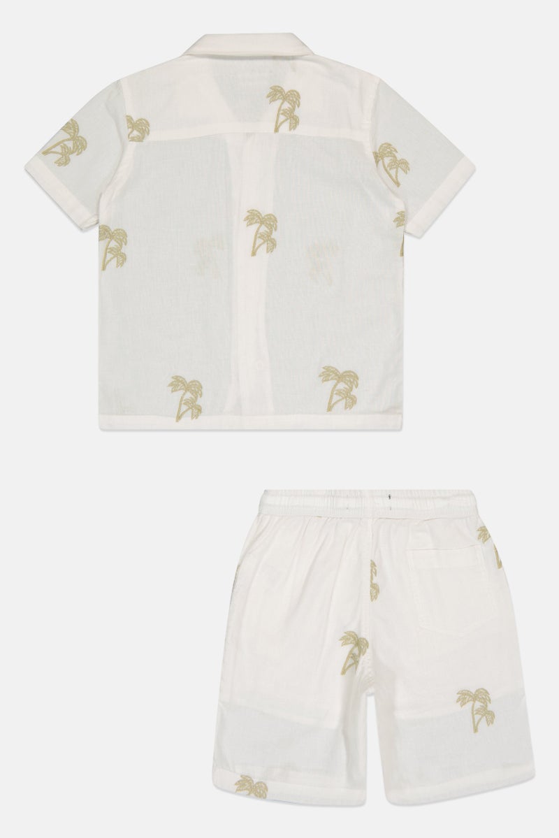 Ocean Pacific Toddlers Boy 2 Pcs Embroidered Shirt And Shorts Set, White - Image 3