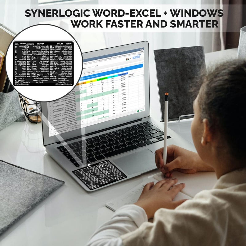 Synerlogic Windows + Word/Excel (for Windows) Quick Reference Guide Keyboard Shortcut Stickers, No-Residue Vinyl (Black/Small/Combo) - Image 5