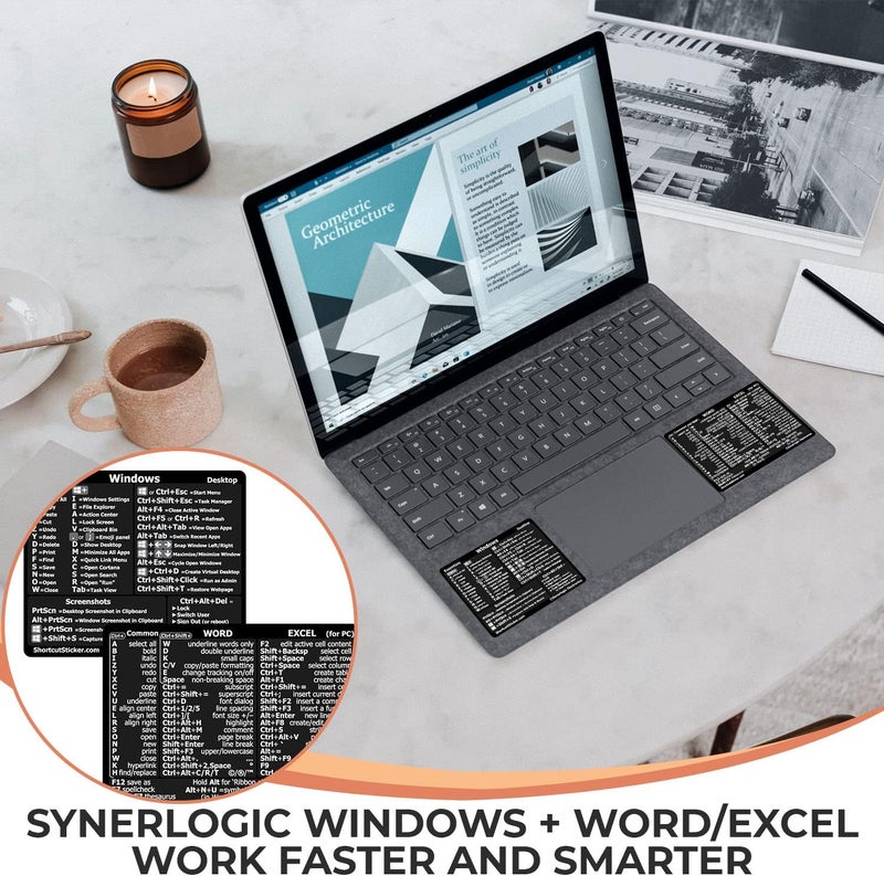 Synerlogic Windows + Word/Excel (for Windows) Quick Reference Guide Keyboard Shortcut Stickers, No-Residue Vinyl (Black/Small/Combo) - Image 3
