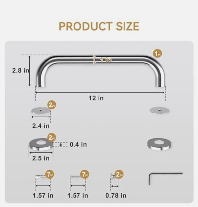 Stainless Steel Grab Bar, 12 Inch, Brushed Nickel Finish, Safety Handle for Bathroom, Wall Mounted Support Rail 30 cm - Image 3