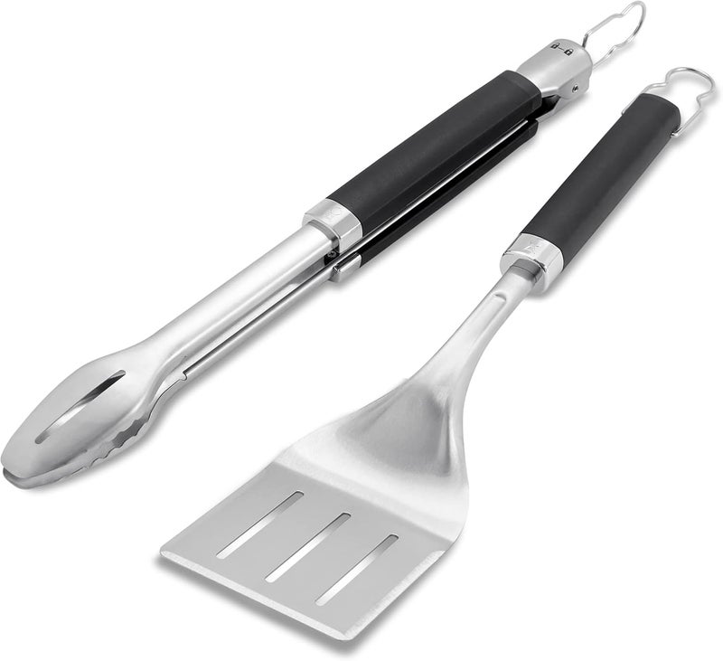 Weber - Precision Barbecue Tongs & Spatula Set, Durable, stainless steel construction, with lock, Black/silver, 6763 - Image 1