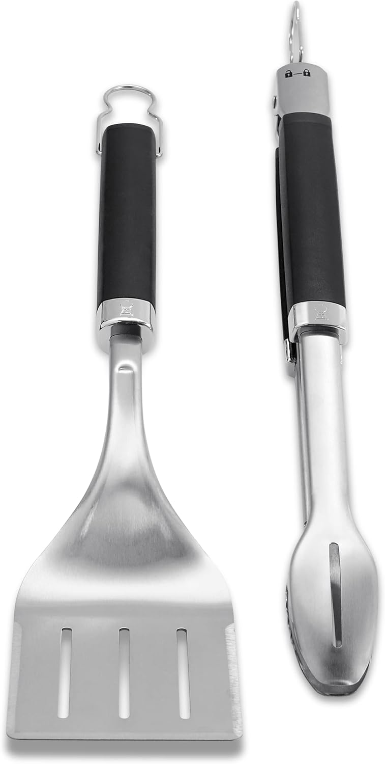 Weber - Precision Barbecue Tongs & Spatula Set, Durable, stainless steel construction, with lock, Black/silver, 6763 - Image 2