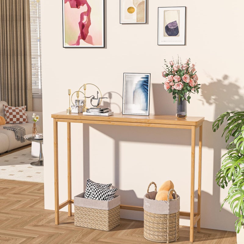 VASMIA Console Table, Entryway Table, Narrow Sofa Table, 39" Bamboo Hallway Table for Entryway, Living Room, Bedroom, Foyer, Natural - Image 2