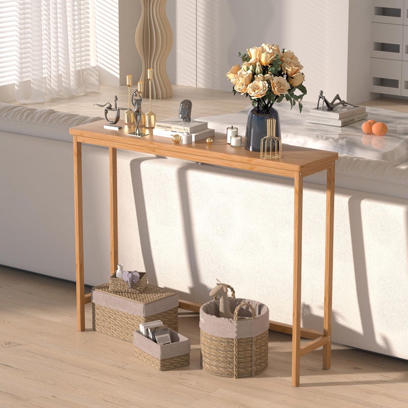 VASMIA Console Table, Entryway Table, Narrow Sofa Table, 39" Bamboo Hallway Table for Entryway, Living Room, Bedroom, Foyer, Natural - Image 4