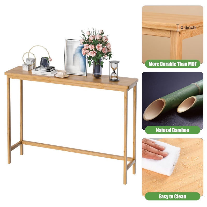 VASMIA Console Table, Entryway Table, Narrow Sofa Table, 39" Bamboo Hallway Table for Entryway, Living Room, Bedroom, Foyer, Natural - Image 5