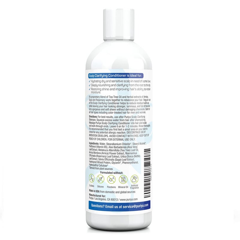 Puriya Sulfate Free Hair Conditioner with Tea Tree Oil, Moisturizing Treatment for Dry, Itchy, Flaky Scalp and Damaged Hair, For Men and Women, 16 Ounce - Image 2