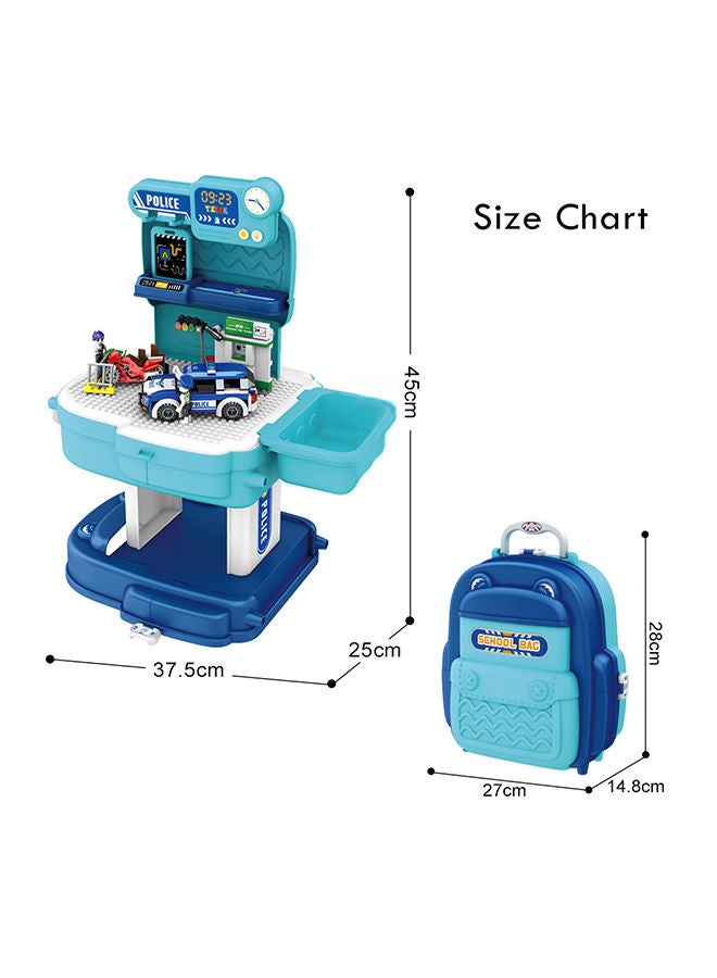 Little Story 219-Piece 2-In-1 Mode Role Play Police Station With Police Car And Block Toy Set School Bag - Blue  - Image 2
