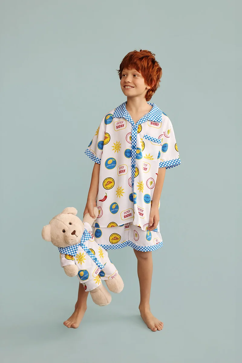 Luna Mia 'Sicily' Pyjama Set With Matching Teddy Bear
