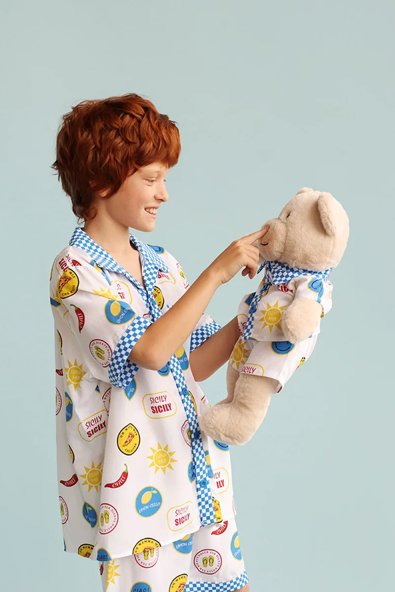 Luna Mia 'Sicily' Pyjama Set With Matching Teddy Bear