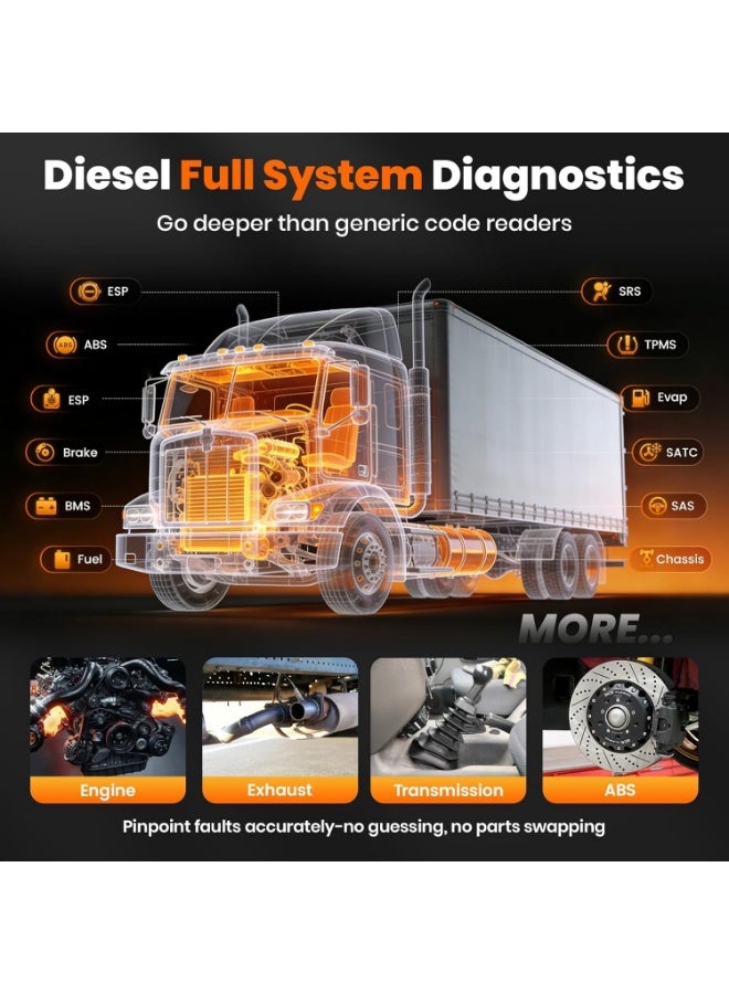 ANCEL Heavy Duty Truck Scanner HD601 All System Diesel Diagnostic Scan Tool fits for Cummins, Detroit, Freightliner, International, Paccar, Check Engine for Truck & Car 2 in 1 Code Reader - Image 2
