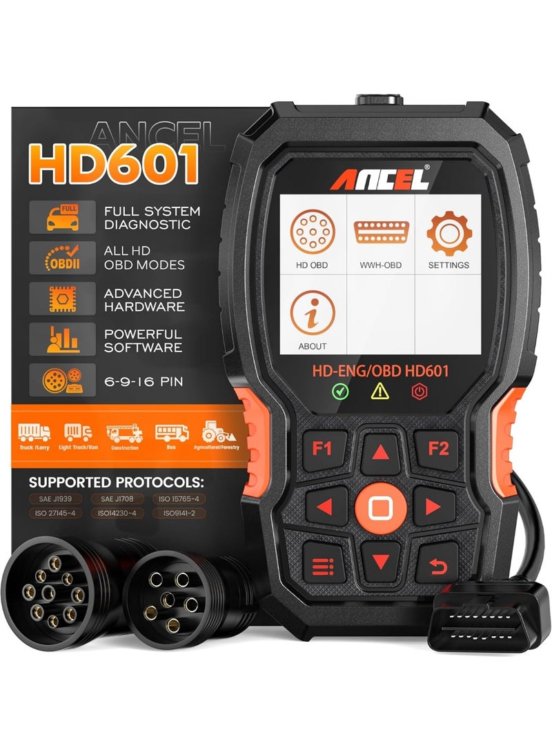 ANCEL Heavy Duty Truck Scanner HD601 All System Diesel Diagnostic Scan Tool fits for Cummins, Detroit, Freightliner, International, Paccar, Check Engine for Truck & Car 2 in 1 Code Reader - Image 1