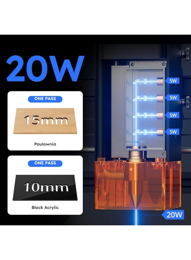 اوتومستاك ATOMSTACK 20W الليزر النقش، A20 PRO V2 الليزر القطع، آلة النقش الليزر عالية الدقة للهدايا الشخصية، بطاقات العمل، الخشب، المعدن، الأكريليك، الجلد - Image 3
