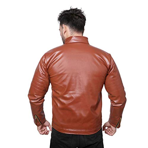 Malvina Men's Faux Leather Zip, Export Quality, Full Sleeves Vegan Unique Design Biker Jacket (Brown, Small) - Image 3