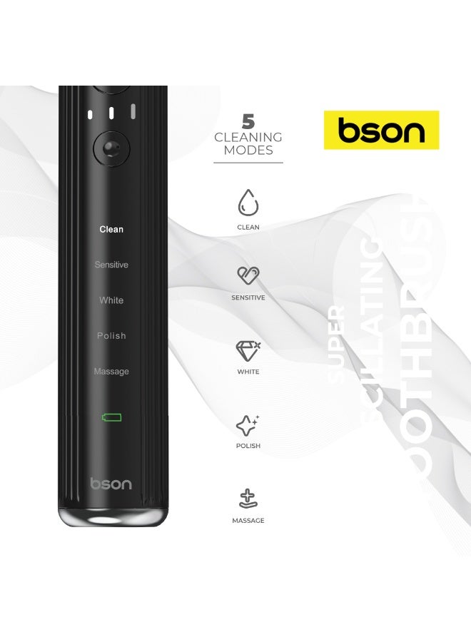 BSON Premium Sonic Electric Toothbrush for Adults, Advanced Whitening & Plaque Removal, 15 Cleaning Modes, Deep Clean & Gum Care, IPX7 Waterproof, Type C Powered, 3 Brush Heads, Luxury Travel Case - Image 4