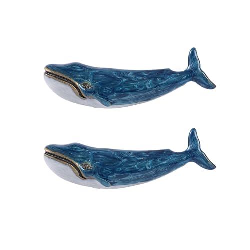 SOFFEE DESIGN Set of 2 Vintage Metal Cabinet Knob Dresser Drawer Pulls with Blue Whale Shape, Distressed Occean Style Closet Handles, Antique Door Knobs with Mounting Screws - Blue - Image 1