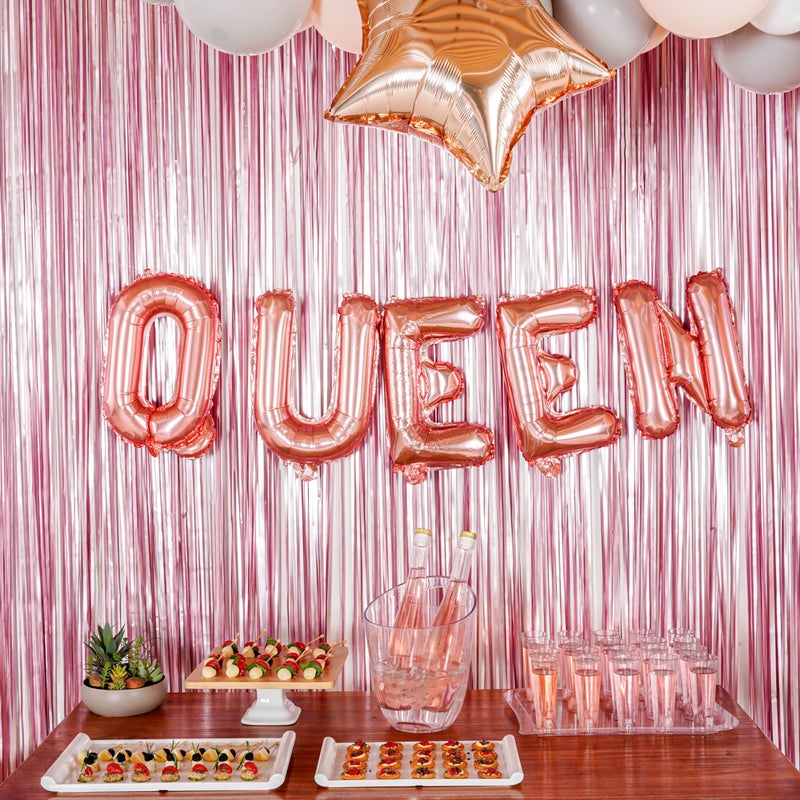 Restaurantware بالون حروف بالونيفاي 16 بوصة، بالون حرف واحد للحفلات - حرف Q، بالون ميرايل ذاتي الإغلاق، بالون فويل وردي ذهبي، حلقة تعليق، زينة لعيد الميلاد، الزفاف، أو التخرج - Image 5