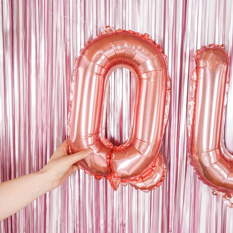 Restaurantware بالون حروف بالونيفاي 16 بوصة، بالون حرف واحد للحفلات - حرف Q، بالون ميرايل ذاتي الإغلاق، بالون فويل وردي ذهبي، حلقة تعليق، زينة لعيد الميلاد، الزفاف، أو التخرج - Image 3