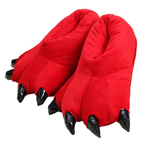 acdiac Unisex Soft Monster Claw Slippers Fun Dino Slippers Animal Paw Shoes For Men Women Boy Girl With Home Halloween Party Cosply Costume Footwear (Small, RED) - Image 1