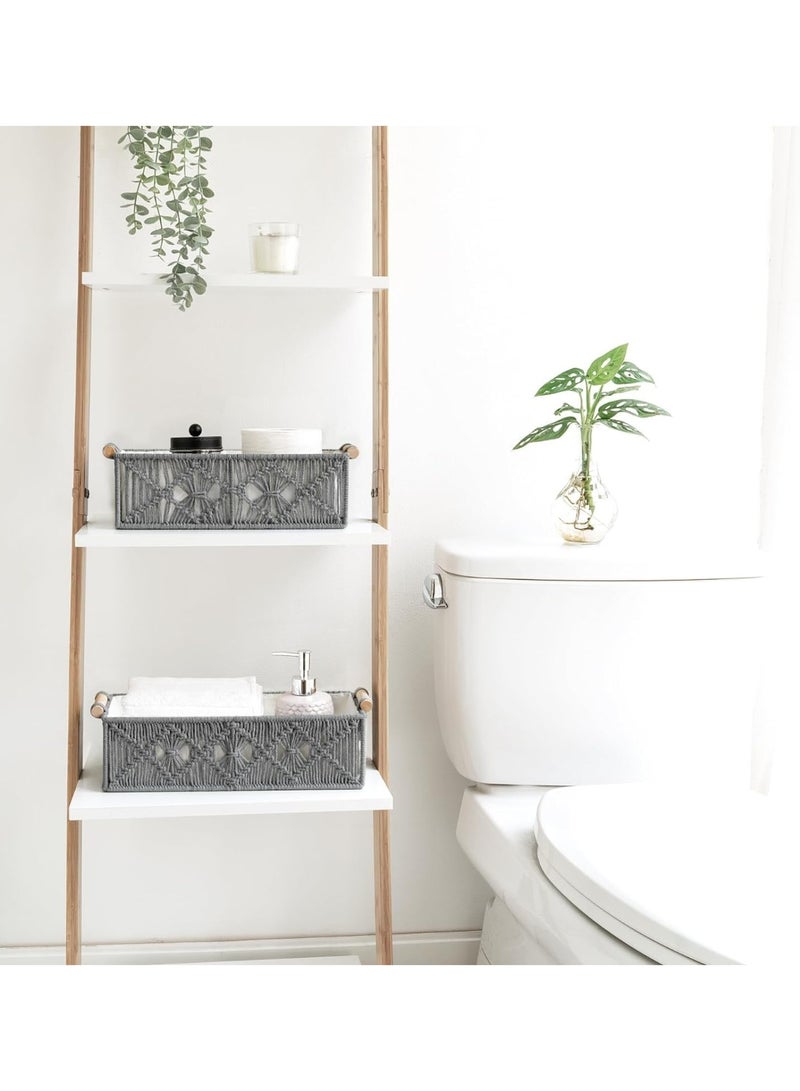 تراسل 2 عبوة سلال تخزين سلال تخزين صندوق ديكور بوهو صندوق ديكور منسوج يدوي منسوج على سطح المرحاض منظم خزانة خزانة المرحاض لغرفة النوم غرفة المعيشة المنزل - Image 2