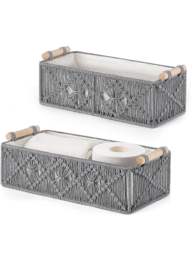 تراسل 2 عبوة سلال تخزين سلال تخزين صندوق ديكور بوهو صندوق ديكور منسوج يدوي منسوج على سطح المرحاض منظم خزانة خزانة المرحاض لغرفة النوم غرفة المعيشة المنزل - Image 1