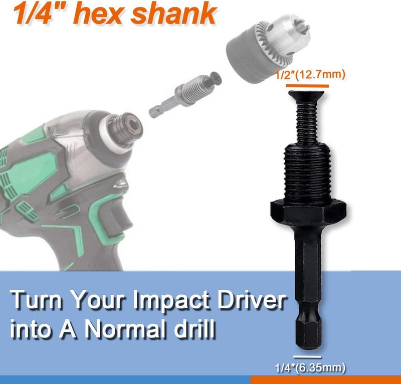 UPTODATETOOLS 1.5-13mm Keyed Drill Chuck Adapter Kit 1/2"-20UNF with SDS-Plus Shank 1/4" Hex Shank 1/2" Socket Square Female Adapter fits Rotary hammer/Impact wrench/Impact Screwdriver - Image 5