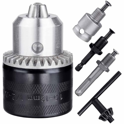 UPTODATETOOLS 1.5-13mm Keyed Drill Chuck Adapter Kit 1/2"-20UNF with SDS-Plus Shank 1/4" Hex Shank 1/2" Socket Square Female Adapter fits Rotary hammer/Impact wrench/Impact Screwdriver - Image 1