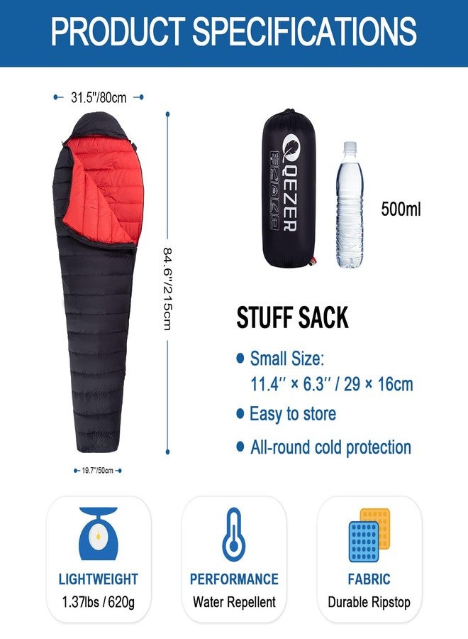 QEZER Ultralight Down Sleeping Bag for Adults 44-62 Degree F with 600 Fill Power, Compact Summer Sleeping Bag with Compression Sack for Backpacking, Hiking and Camping - Image 2
