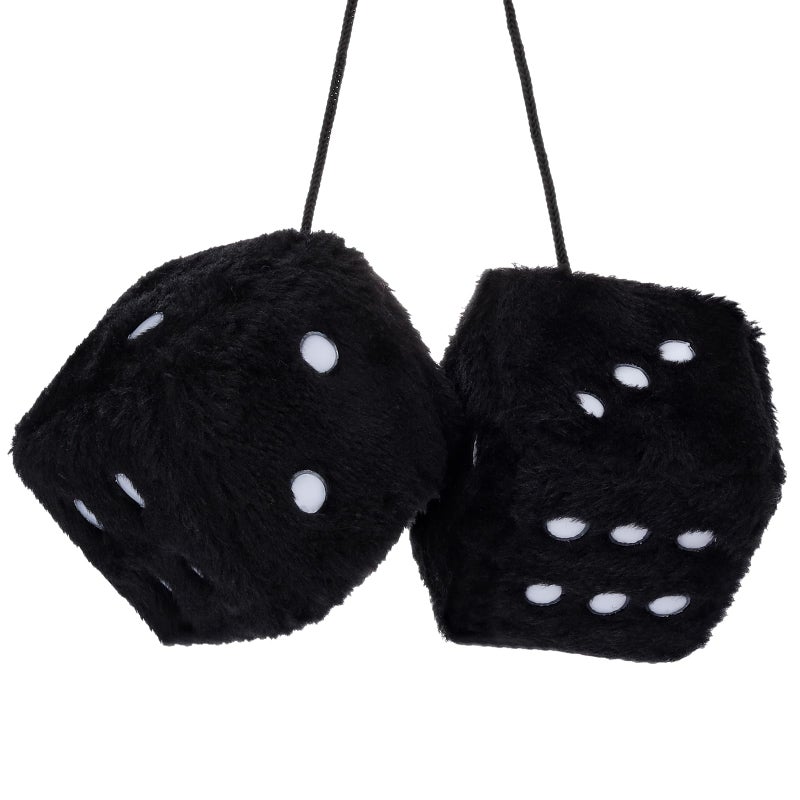 Soleebee Pair Fuzzy Plush Dice Car Hanging Ornament, White with Black Dots Soft Plush Dice Car Decoration Car Rear View Mirror Hanging Accessories (Black B) - Image 1