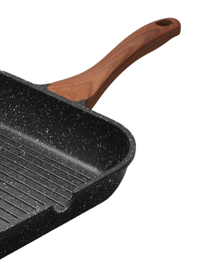 ESLITE LIFE مقلاة جريل غير لاصقة مقاس 24 سم – مقلاة شواء 9.5 بوصة للطهي الصحي من الألمنيوم قاعدة مناسبة للاستخدام على الحث الحراري, طلاء غير لاصق مقاومة للخدش ومتينة, مقبض بتصميم خشبي - Image 5