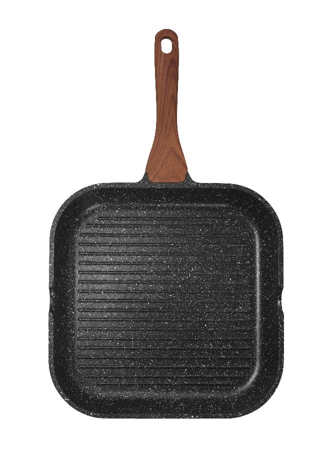 ESLITE LIFE مقلاة جريل غير لاصقة مقاس 24 سم – مقلاة شواء 9.5 بوصة للطهي الصحي من الألمنيوم قاعدة مناسبة للاستخدام على الحث الحراري, طلاء غير لاصق مقاومة للخدش ومتينة, مقبض بتصميم خشبي - Image 3