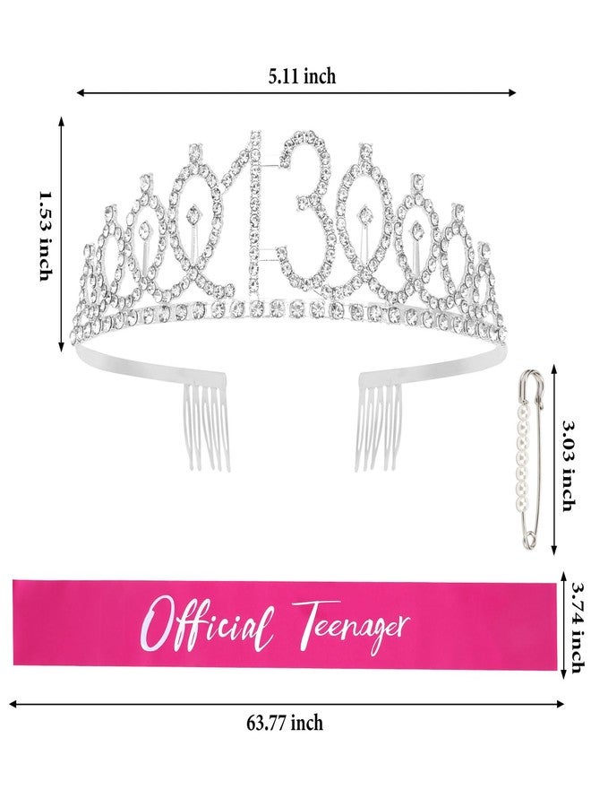 CAVETEE Silver 13th Birthday Crown and Sash Set for Teenagers - Image 2