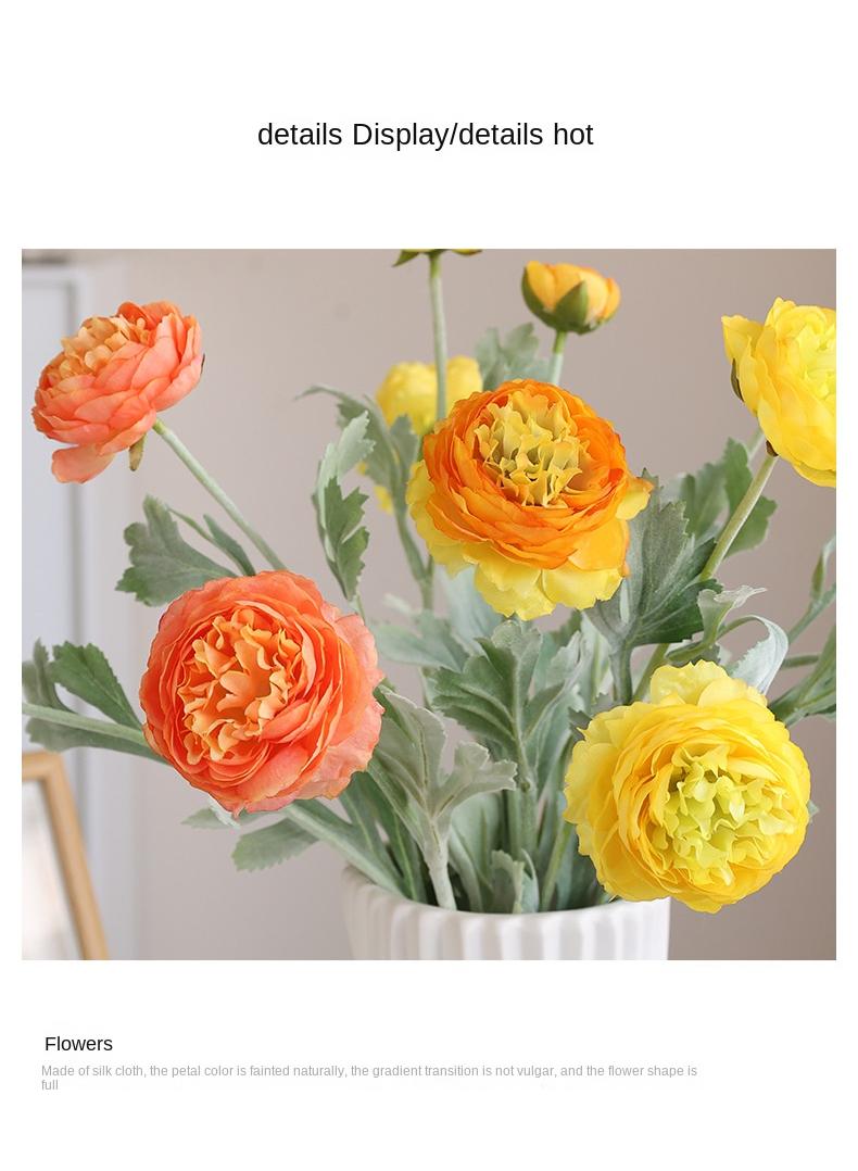 Generic 5-Pieces Artificial flower simulation dew lotus 3 head home decoration plants yellow  - Image 2