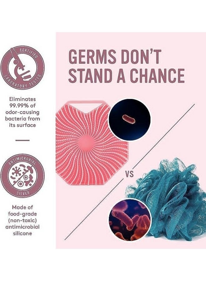 Beauenty Antimicrobial Silicone Bath Body Brush Exfoliating Body Scrubber for Sensitive Skin Eco Friendly Shower Scrubber for Body Silicone Body Brush for Showering(Pink) - Image 3