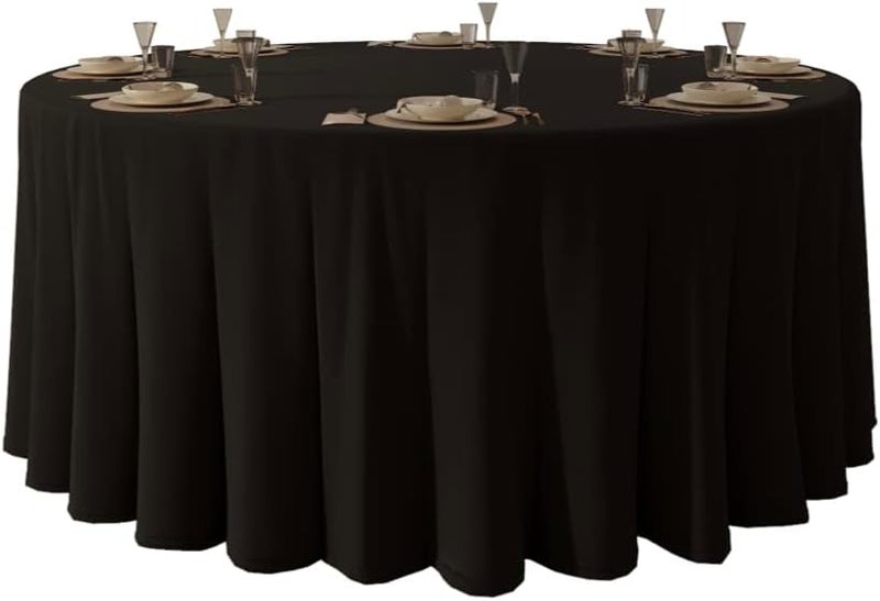 Urby 120'' Black Round Tablecloth for 5-6ft Round Folding Table That Seats 6-8 Guests, Mantel Redondo para Mesa De 6 Sillas, Ideal for Party, Wedding, Banquet and Events. - Image 1