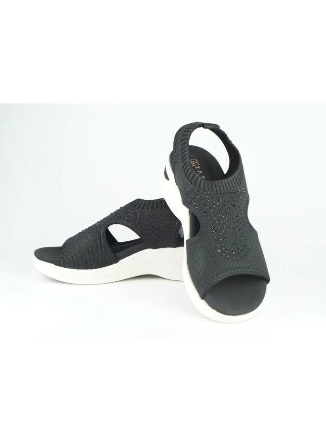 Zayna Black 221-356 Zayna Women's Knit Slingback Wedge Sandals 24ABT547 Black for Women | Best Price UAE