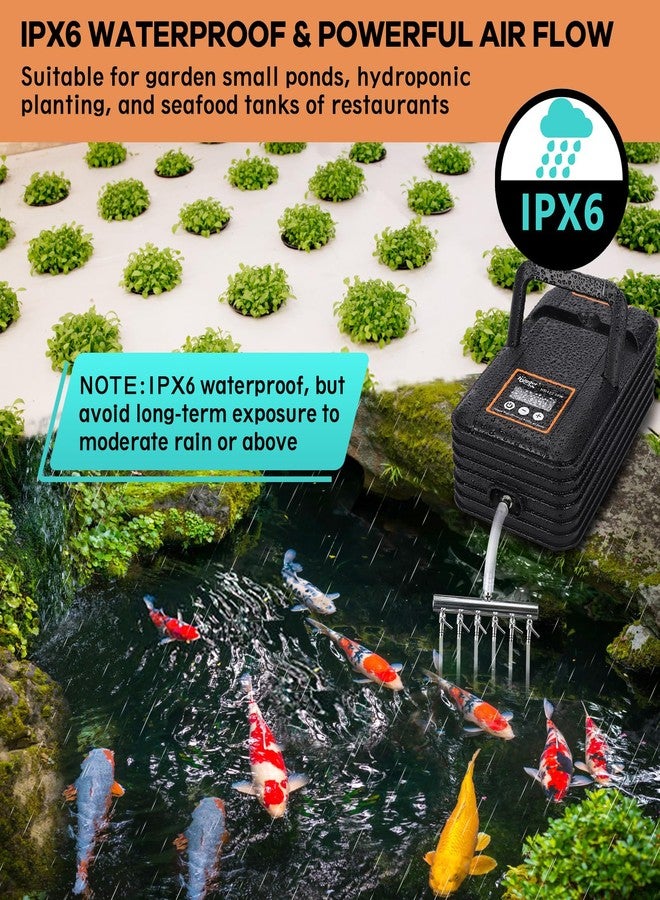 hygger IPX6 Rechargeable Aquarium Pond Air Pump, Powerful Quiet Tank Air Pump with Hose Air Stone Check Valve Adjustable Flow Diverter Valve for Fishing Yacht/Power Outages/Hydroponic (240GPH - New) - Image 2