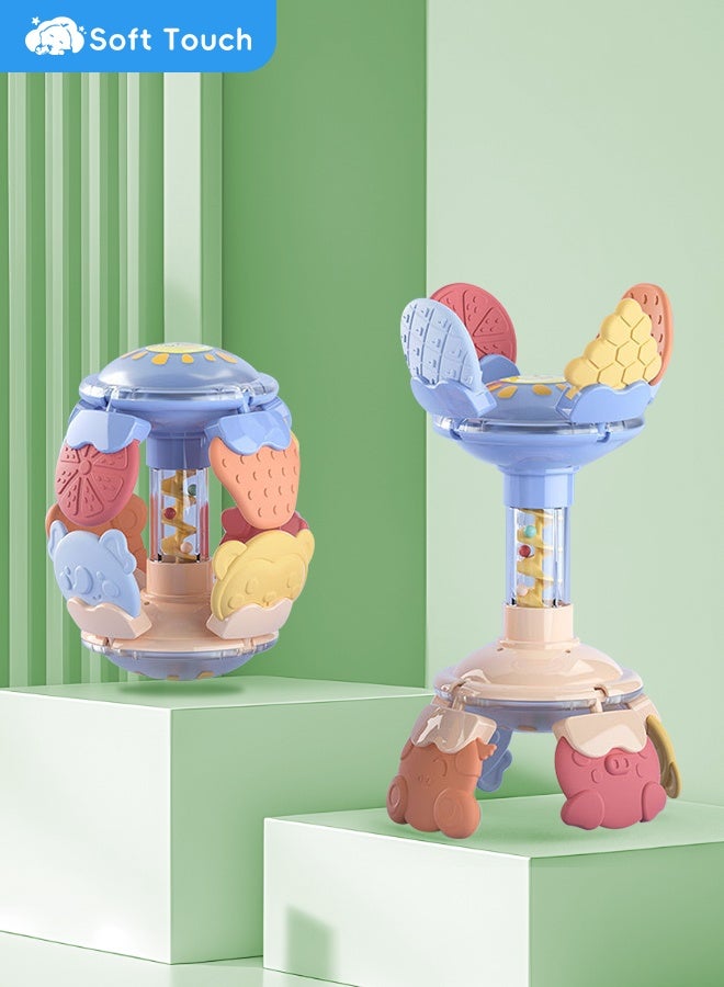 Soft Touch Multi-mode Baby Teether Toy Baby Rattle Toddler Soothing Toys with Spiral Slide Baby Chew Toy for 0-3 Years Baby Boys and Girls (Blue) - Image 2