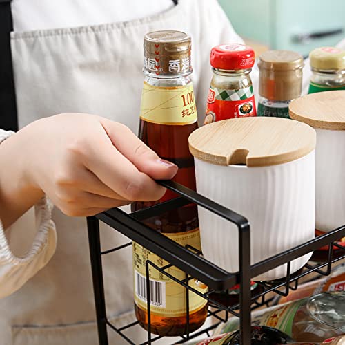 IKTU 3-Tier Seasoning Organizer Storage Counter Shelf/Rack with 2 Hooks for Large/Small Spice Jars Condiment Can Sauce Bottle (Black) - Image 3