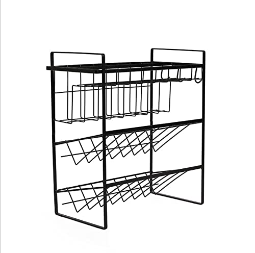 IKTU 3-Tier Seasoning Organizer Storage Counter Shelf/Rack with 2 Hooks for Large/Small Spice Jars Condiment Can Sauce Bottle (Black) - Image 4