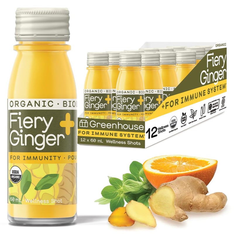 GREENHOUSE JUICE CO. Greenhouse Juice Organic Fiery Ginger Turmeric Wellness Shot AntiInflammatory Immune Support Vegan GlutenFree 12Count 60ml Glass Bottles - Image 3