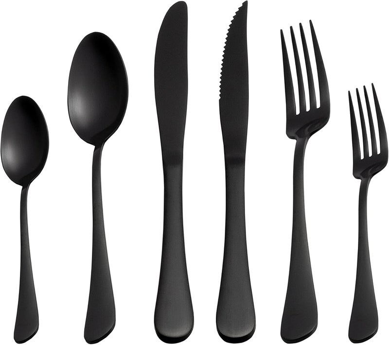 Selafun 24 Piece Matte Black Flatware SetStainless Steel Matte Black Silverware Set Titanium Plating Tableware Cutlery Set Utensil Set for Kitchens Dishwasher SafeService for 4 - Image 1