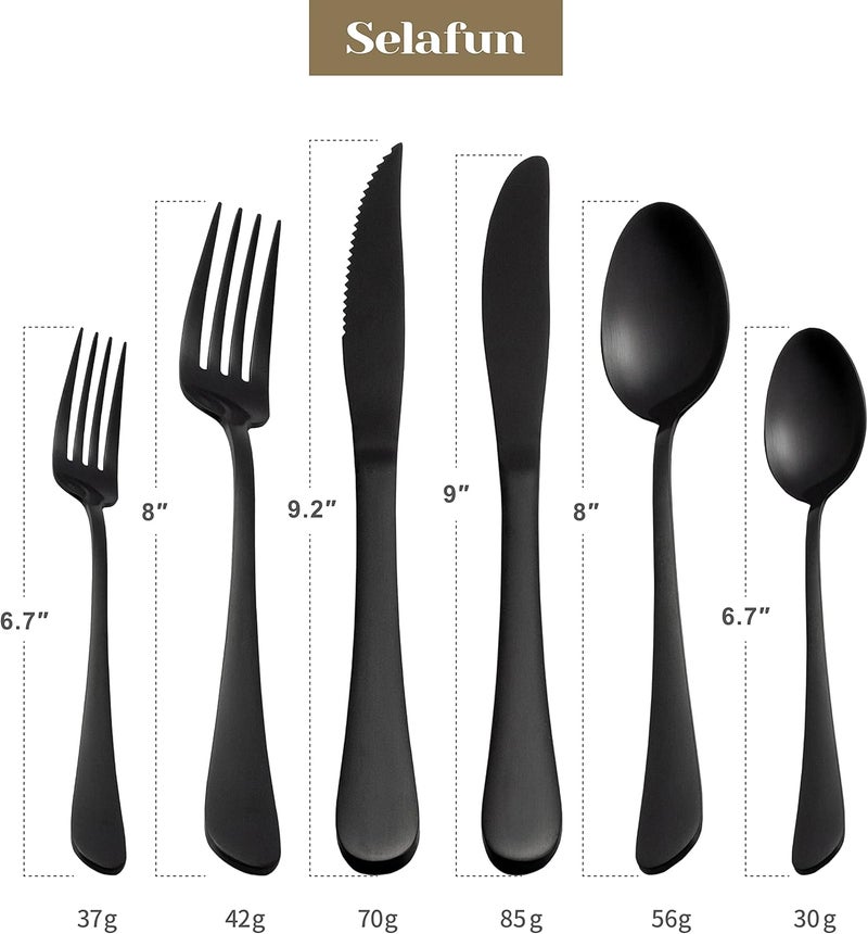Selafun 24 Piece Matte Black Flatware SetStainless Steel Matte Black Silverware Set Titanium Plating Tableware Cutlery Set Utensil Set for Kitchens Dishwasher SafeService for 4 - Image 2