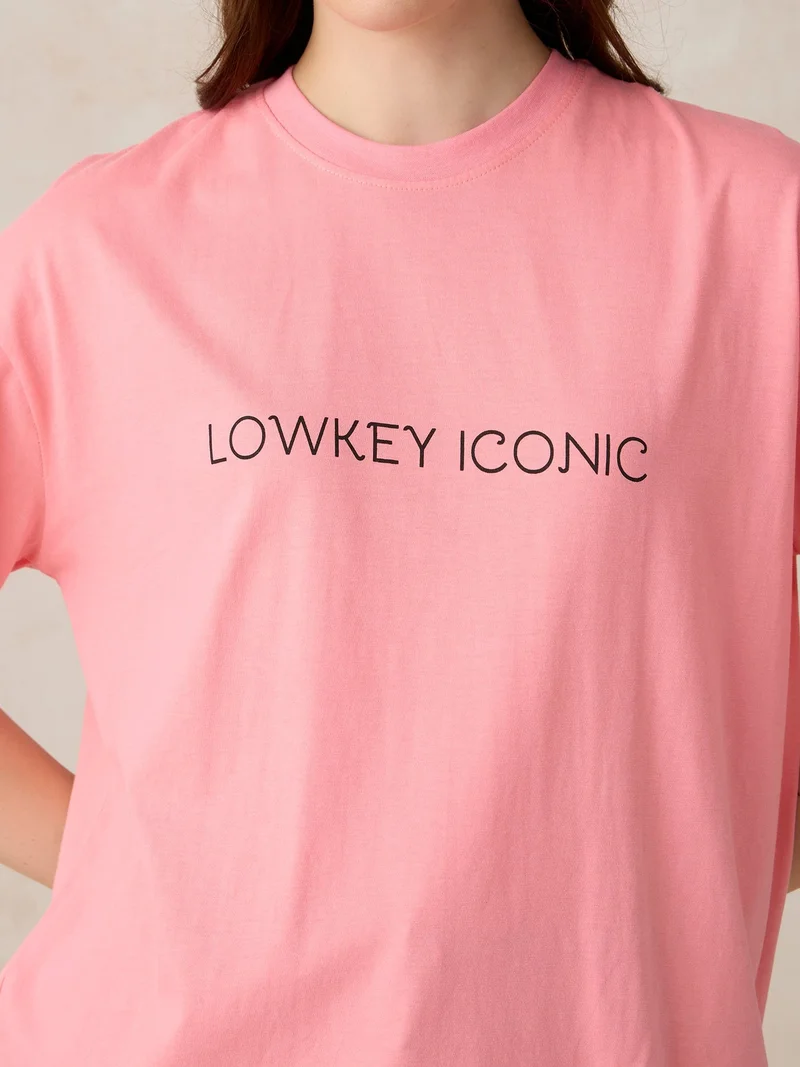 Outzidr pink Pink Graphic Oversized T-Shirt for Women | Best Price UAE
