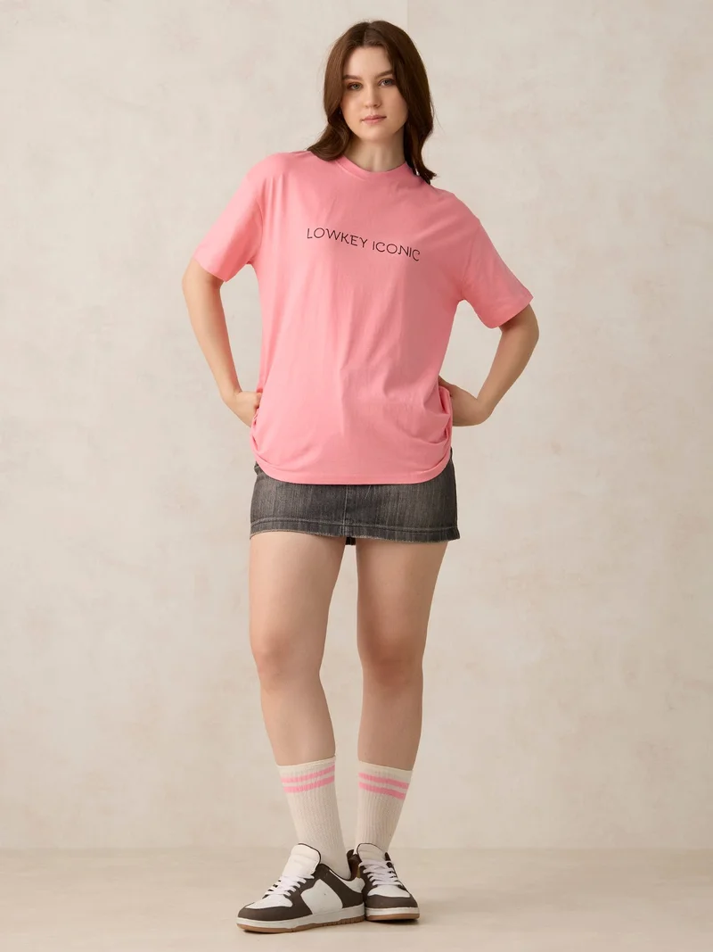 Outzidr pink Pink Graphic Oversized T-Shirt for Women | Best Price UAE