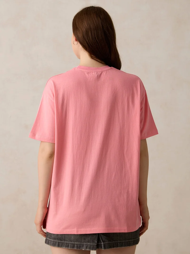 Outzidr pink Pink Graphic Oversized T-Shirt for Women | Best Price UAE