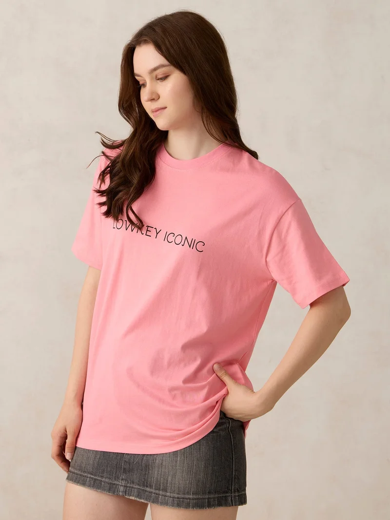 Outzidr pink Pink Graphic Oversized T-Shirt for Women | Best Price UAE