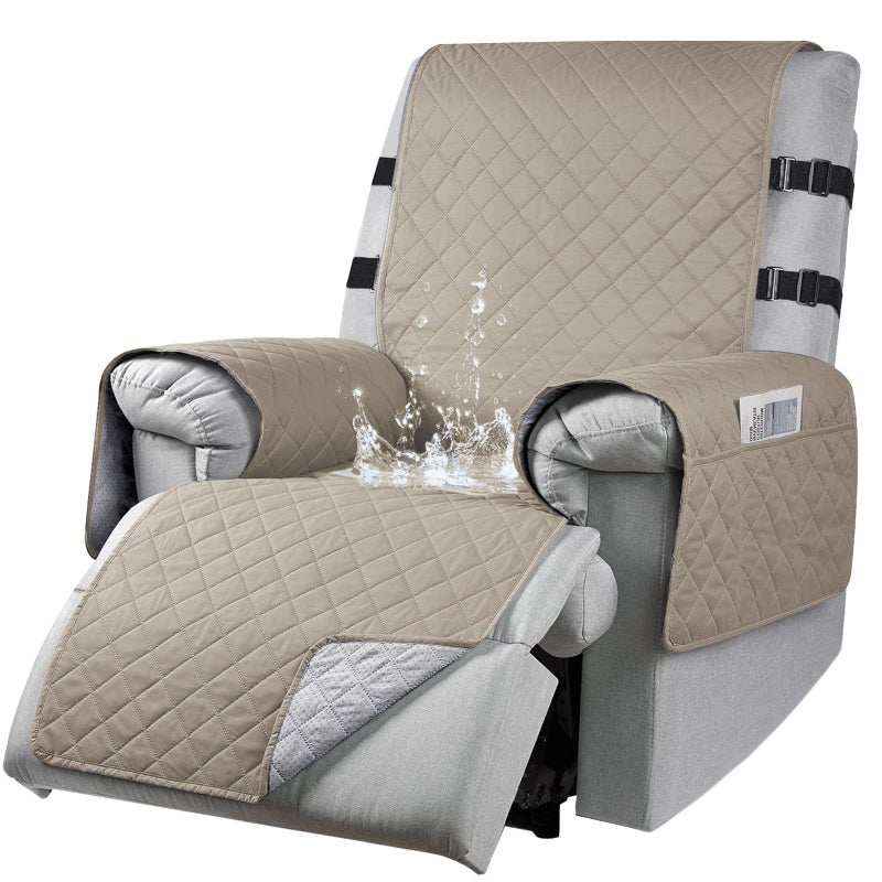 aolceth Recliner Chair Cover with Side Pockets Waterproof Recliner Chair Slipcover With 2 Elastic Straps NonSlip Armchair Recliner Protector for Families with Pets Washable Recliner Sofa Cover