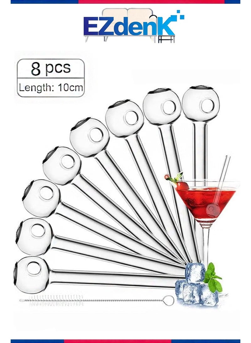 EZdenK 8pcs (10cm) Transparent Shatterproof Glass Straws, Durable Reusable Glass Straws, Come With 1 Cleaning Brush, Suitable For Drinks, Juice, Vanilla Smoothies, Environmentally Friendly Design - Image 1