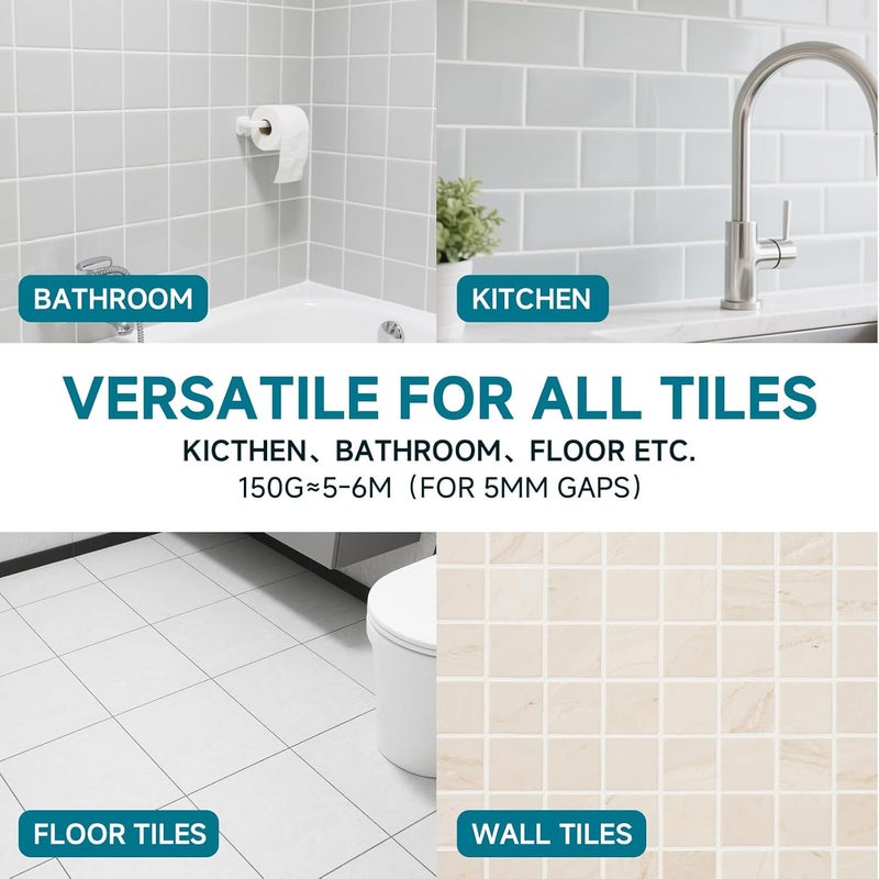 CARPOLY Tile Grout Repair Kit, White Grout Filler for Bathroom, Kitchen, Rstore & Renew Tile Joints Line, Triple Protection, Fast Drying Shower Grout with Tools(White, 5.29oz/150g) - Image 5